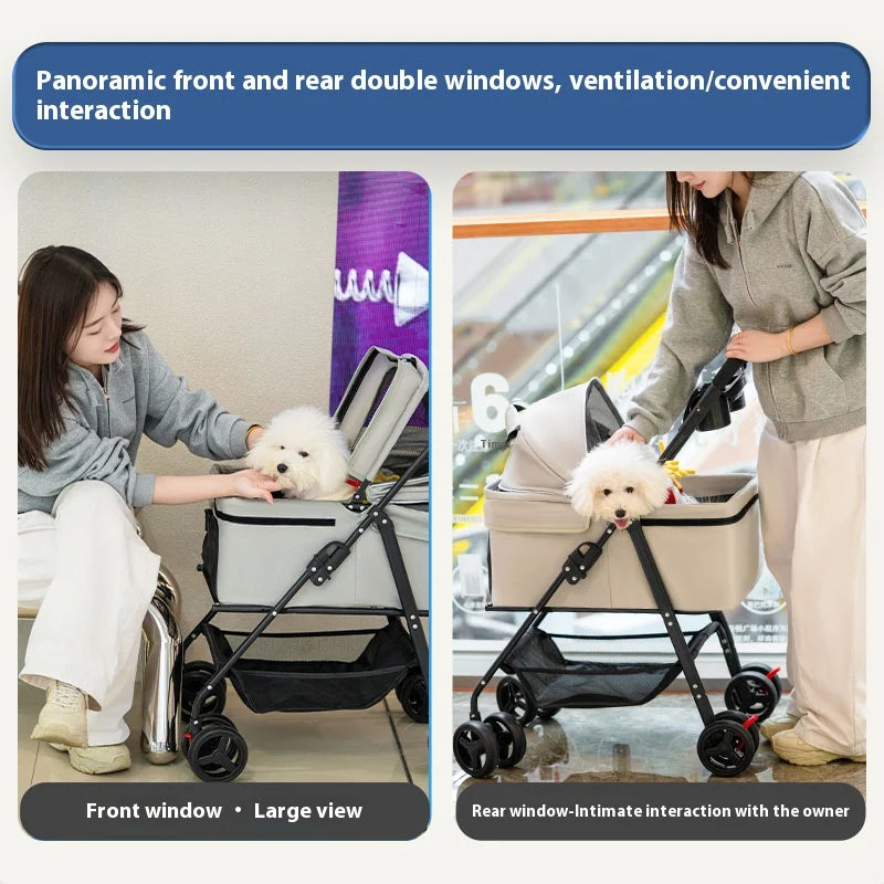 Detachable Pet Stroller Frame Basket with Feeding Tray One Click Fold System Lightweight Portable for Cats Dogs Pet Carrier