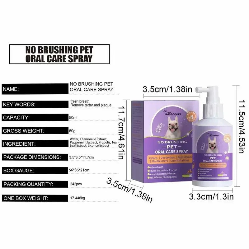 50Ml Pet Oral Cleanse Spray Dogs Cats Teeth Clean Deodorant Prevent Calculus Remove Kitten Bad Breath Mouth Fresh Pet Supplies
