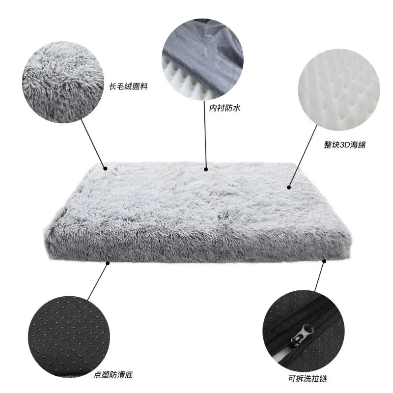 Plush Square Dog Mattress Removable Washable Kennel Dog Bed Mat Super Soft Sleeping Pet Bed for Small Medium Large Dogs
