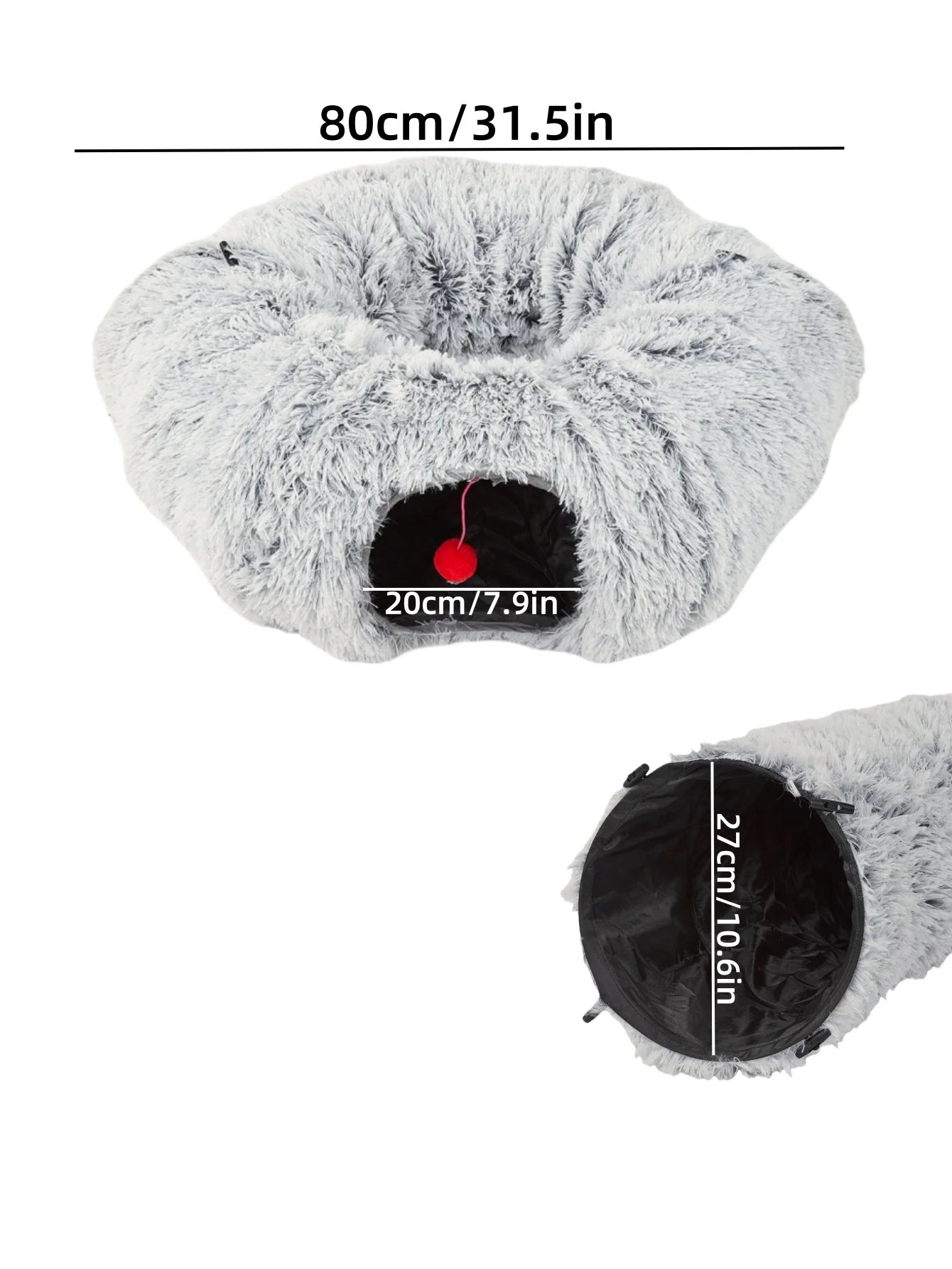 Plush Cat Bed with Tunnel for Indoor Cats, Multifunctional Cat Tunnel Bed with Peephole, Fluffy Donut Cat Bed with Tunnel