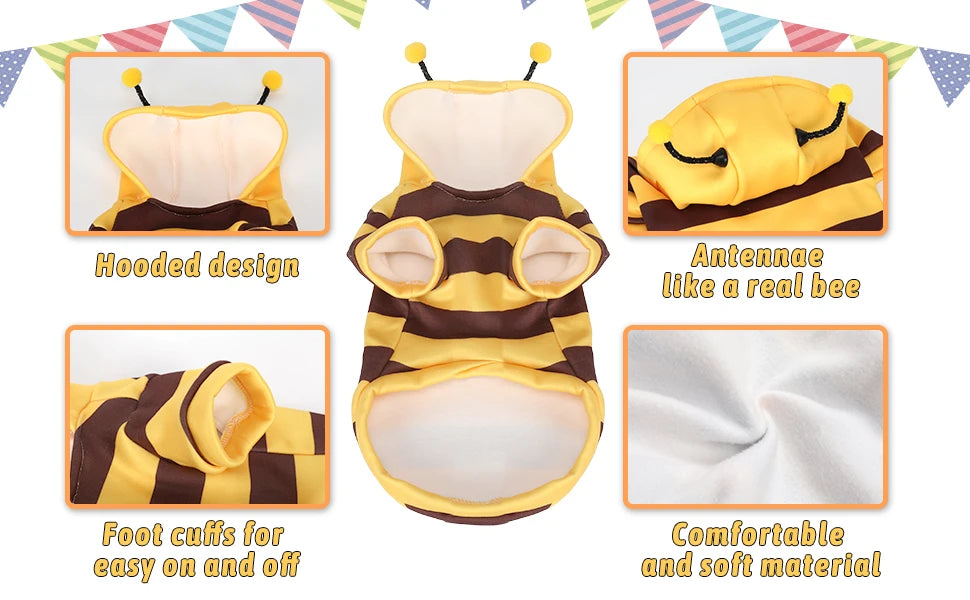 Funny Pet Cat Costume Hooded Stripe Cat Hoodies for Cats Kitten, Easter Halloween Bee Dress up Party Outfit Cat Clothes