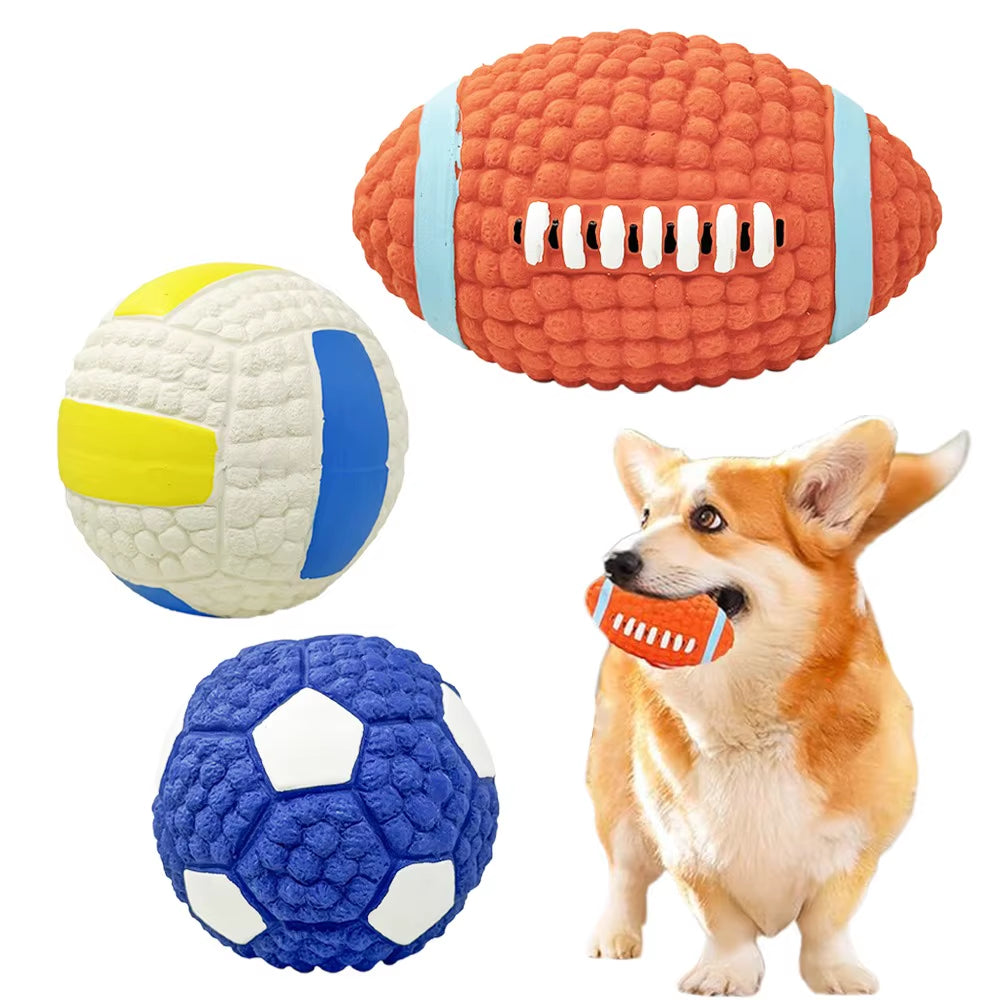 New Pet Dog Natural Latex Sound Toy Ball Rugby Volleyball Soccer anti Bite Interactive Dogs Teething Chewing Toys Pet Products