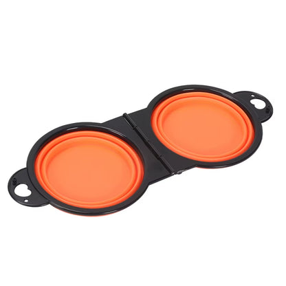 1-Piece 2-In-1 Foldable Dual Bowl Feeding Bowl Portable Outdoor Travel Dog and Cat Drinking Bowl