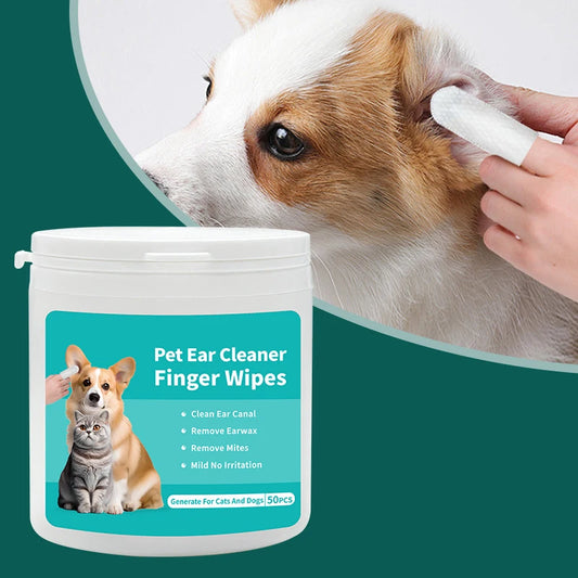 50Pcs Pet Ear Cleaning Finger Wipe,Cat Ear Mite Remover Tissue,Dogs Cleaner Towel,Puppy Ear Wash Pads Healthly Hygiene Products