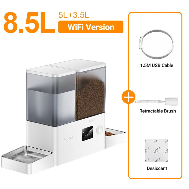 8.5L Automatic Pet Feeder with Gravity Water Fountain 2In1 WIFI Remote Control Cat Kibble Dispenser Water Refill Drinker