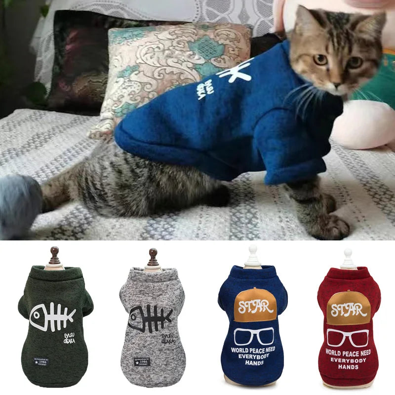 Classic Style Cat Clothes Coat Warm Fleece Pet Sweater for Cats Spring Autumn Gato Clothing Kitten Jacket Outfit Pets Supplies