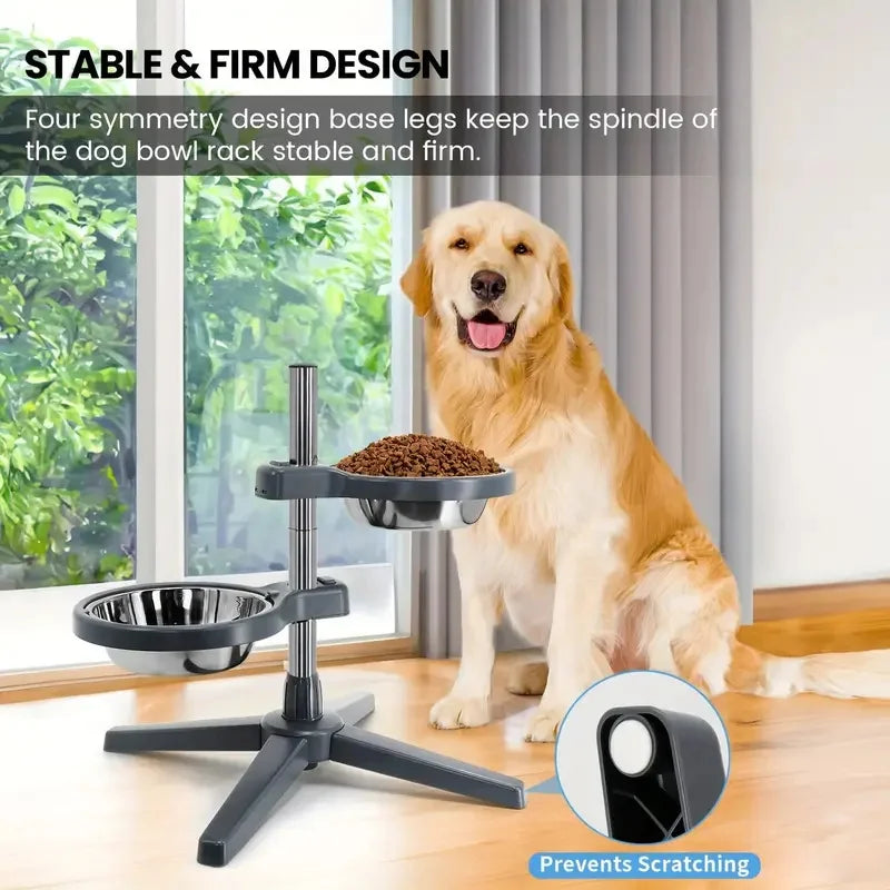 Adjustable Height Raised Pet Feeder with 2 Stainless Steel Bowls Lock System Durable Plastic Stand Suitable for All Sizes of Dog