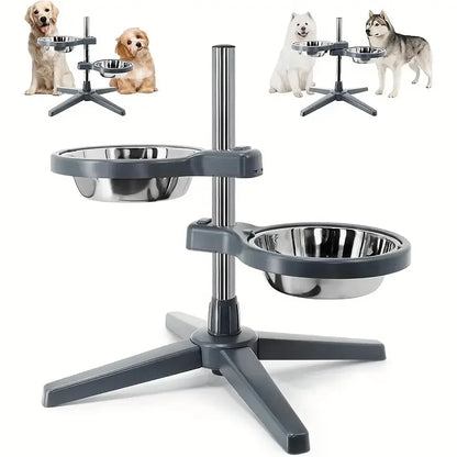 Adjustable Height Raised Pet Feeder with 2 Stainless Steel Bowls Lock System Durable Plastic Stand Suitable for All Sizes of Dog