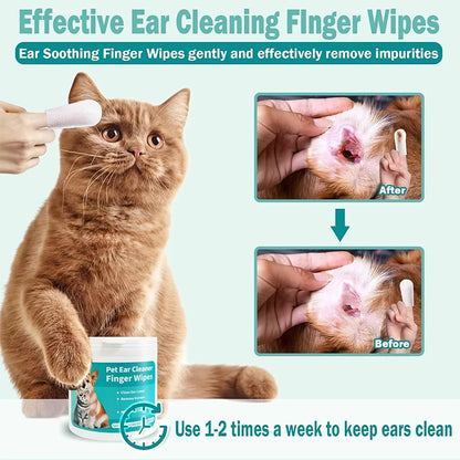 50Pcs Pet Ear Cleaning Finger Wipe,Cat Ear Mite Remover Tissue,Dogs Cleaner Towel,Puppy Ear Wash Pads Healthly Hygiene Products