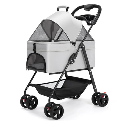 Detachable Pet Stroller Frame Basket with Feeding Tray One Click Fold System Lightweight Portable for Cats Dogs Pet Carrier