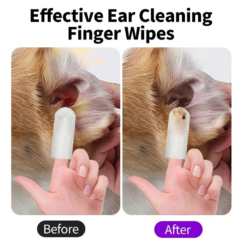 50Pcs Pet Ear Cleaning Finger Wipe,Cat Ear Mite Remover Tissue,Dogs Cleaner Towel,Puppy Ear Wash Pads Healthly Hygiene Products