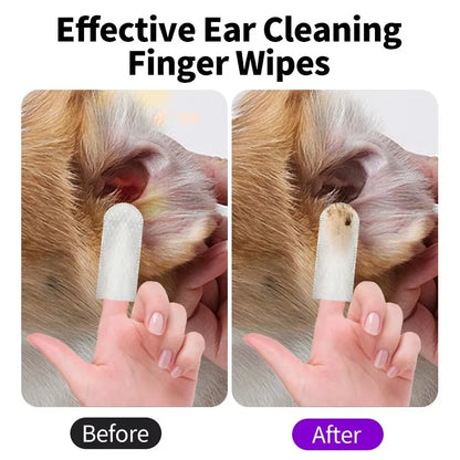 50Pcs Pet Ear Cleaning Finger Wipe,Cat Ear Mite Remover Tissue,Dogs Cleaner Towel,Puppy Ear Wash Pads Healthly Hygiene Products