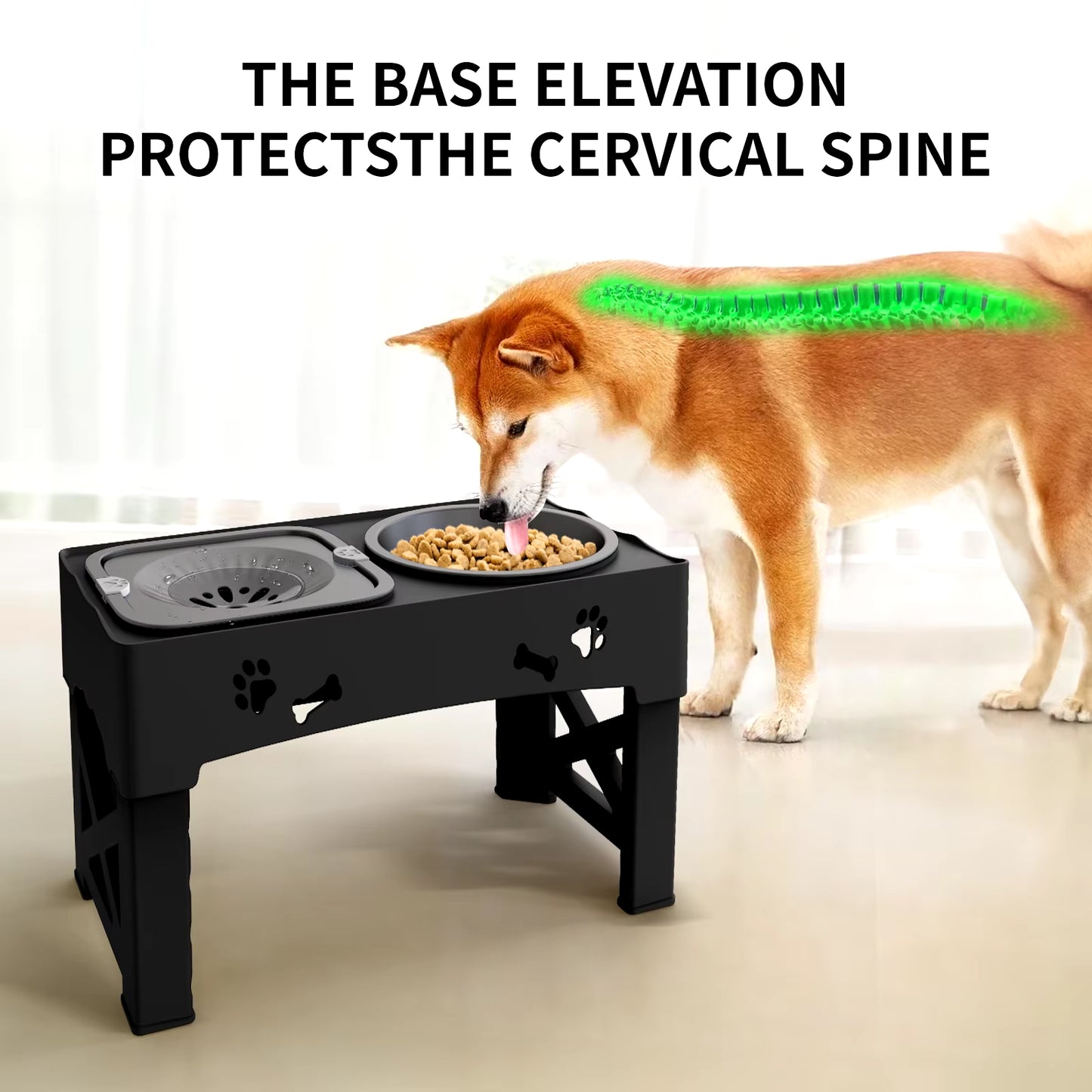 3 in 1 Pet Feeder Slow Feed Bowls Double Bowls Foldable with 5 Adjustable Height Suitable for Pets of Different Heights
