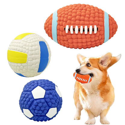 New Pet Dog Natural Latex Sound Toy Ball Rugby Volleyball Soccer anti Bite Interactive Dogs Teething Chewing Toys Pet Products